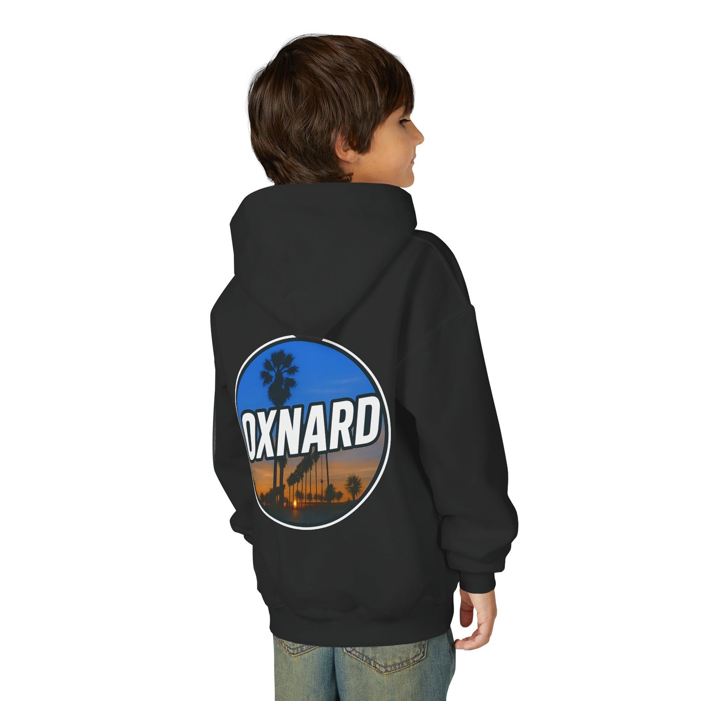 Oxnard Sunset Youth Hoodie — Beach Graphic (Black)