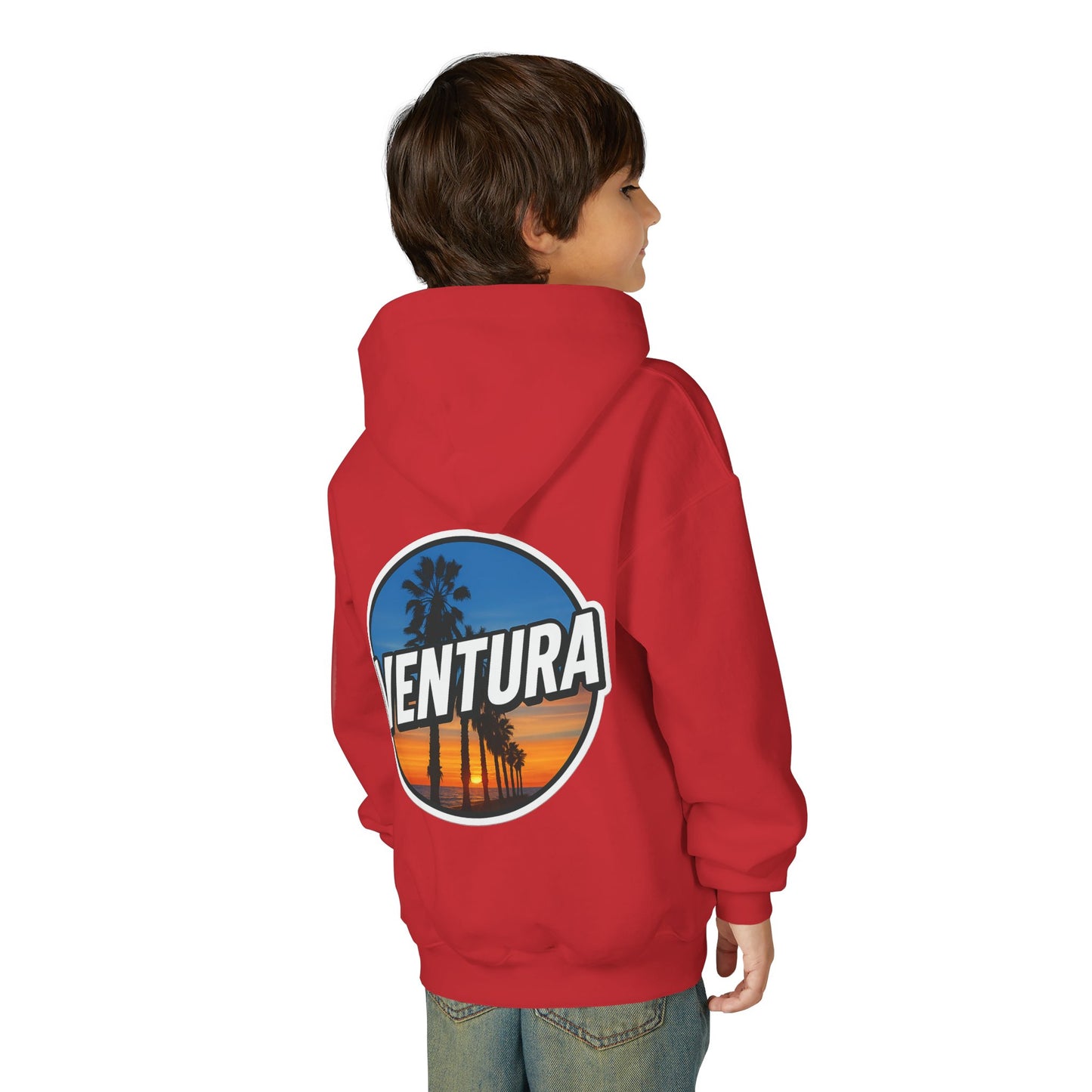 Ventura Surfer's Point Sunset Youth Hoodie — Beach Graphic (Red)