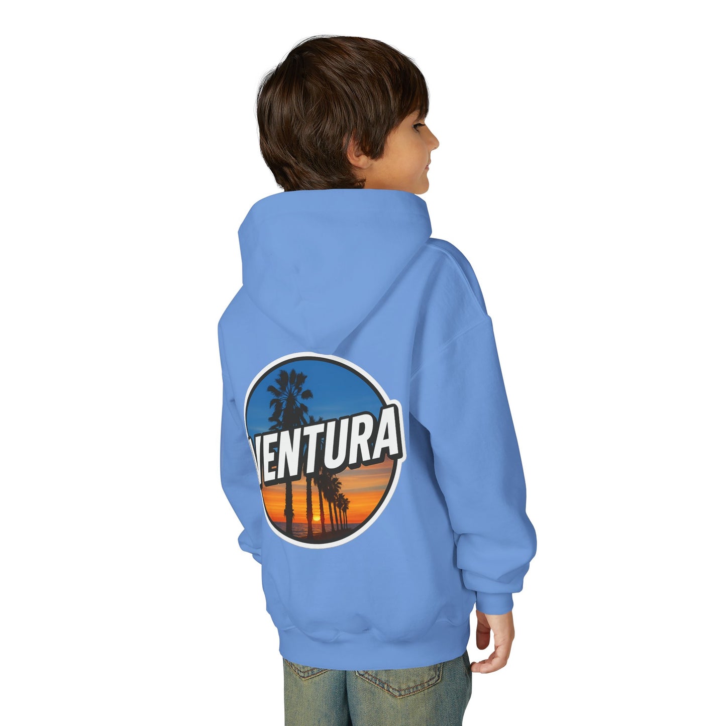 Ventura Surfer's Point Sunset Youth Hoodie — Beach Graphic (Light Blue)