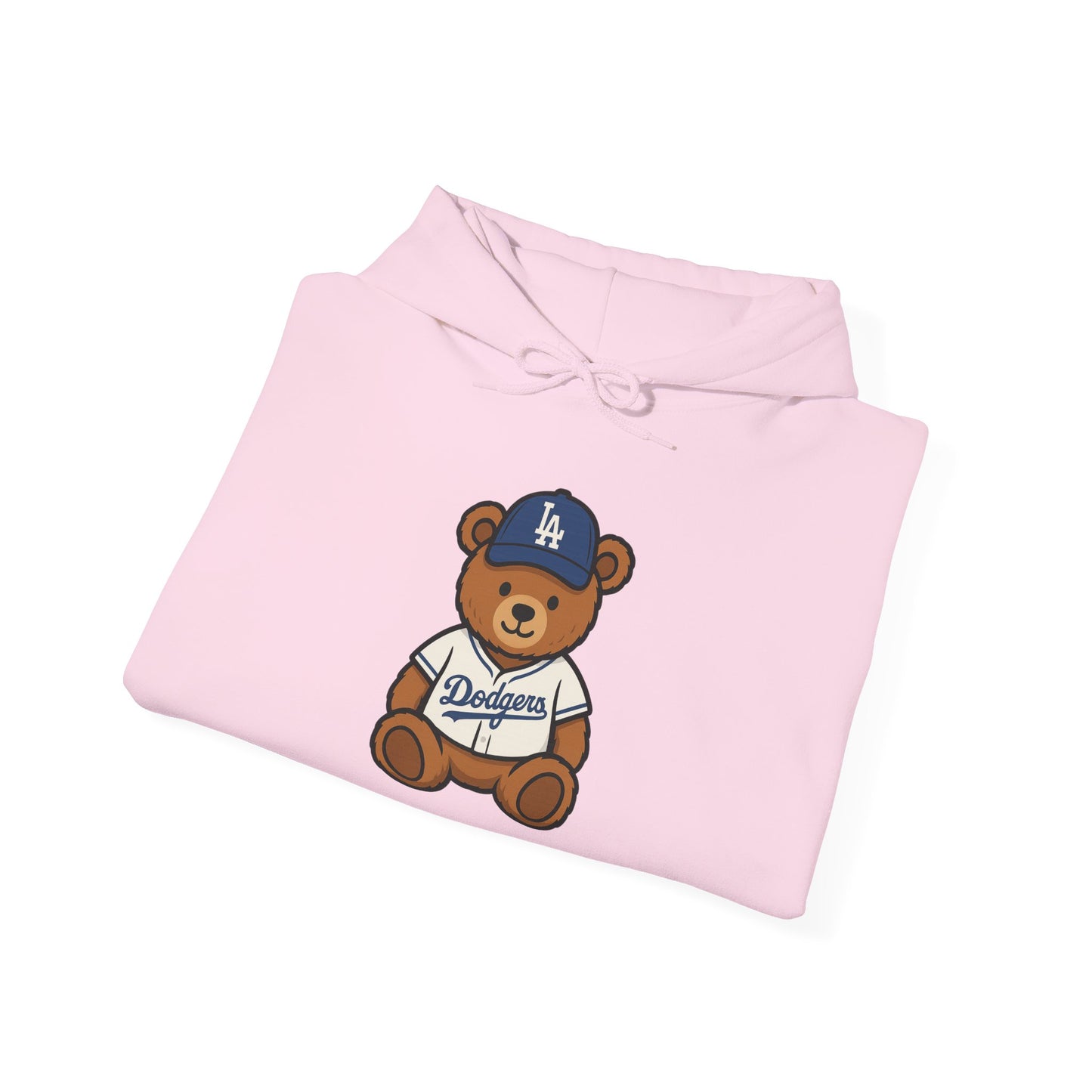 Dodgers Teddy Bear Hoodie — Light Pink Baseball Fan Sweatshirt