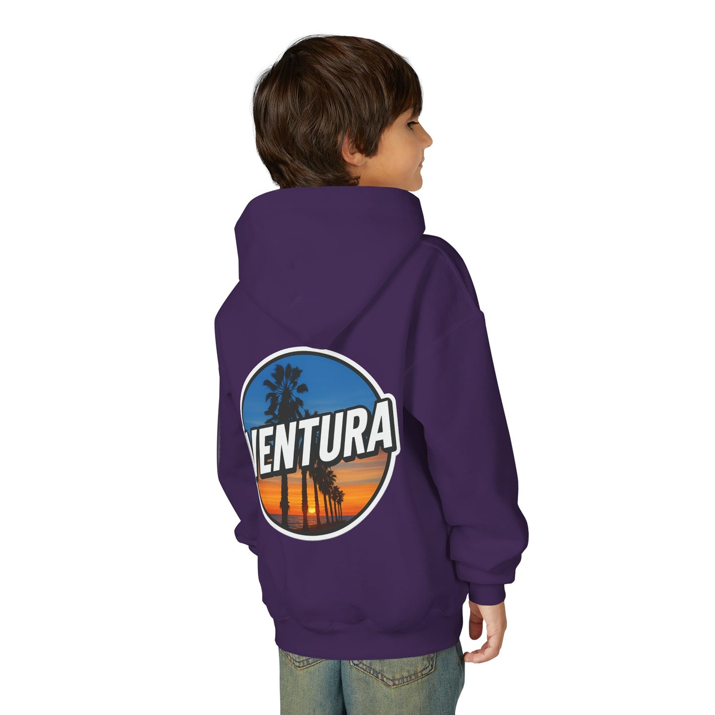 Ventura Surfer's Point Sunset Youth Hoodie — Beach Graphic (Purple)