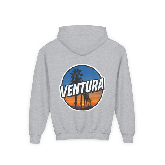 Ventura Surfer's Point Sunset Youth Hoodie — Beach Graphic (Sports Grey)