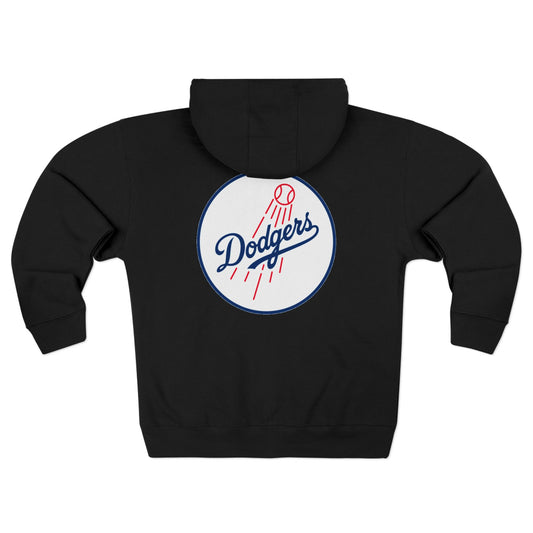 Dodgers Round Logo Zip Hoodie — Black Baseball Fan Hoodie