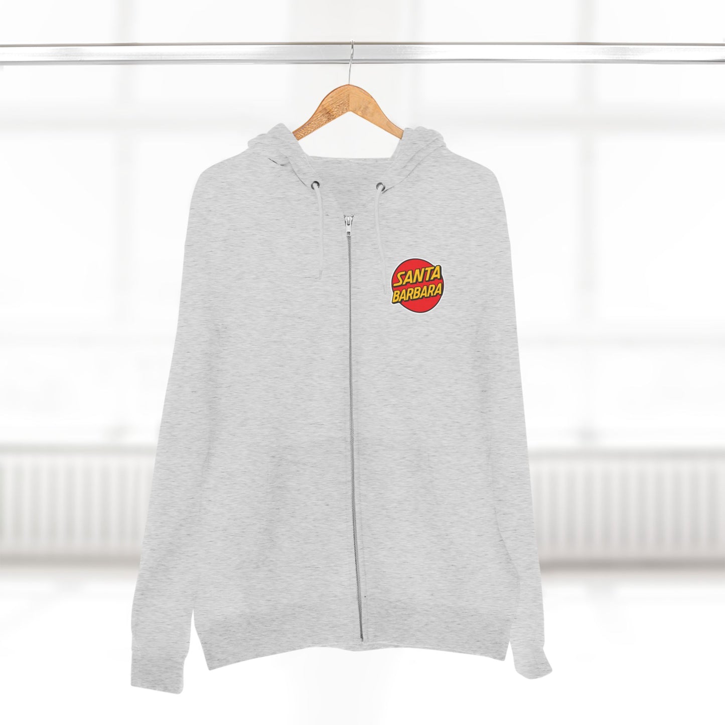 Santa Barbara Red Logo Hoodie — Heather Grey Zip Hoodie