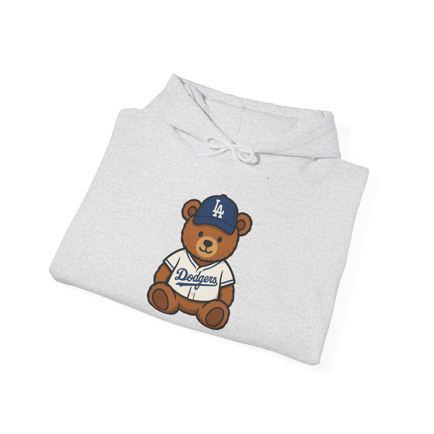 Dodgers Teddy Bear Hoodie — Ash Baseball Fan Sweatshirt