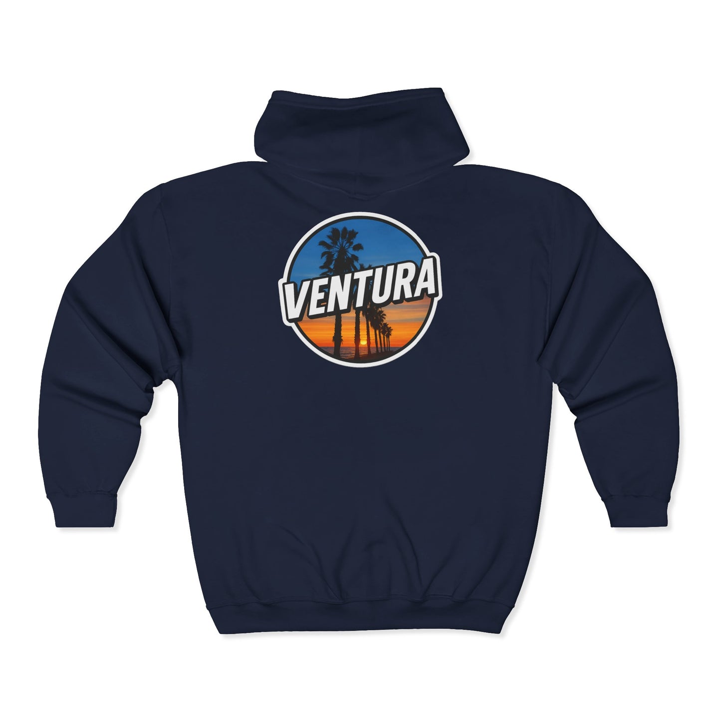 Ventura Surfer's Point Sunset Palm Zip Navy Hoodie — California Full‑Zip Navy Sweatshirt