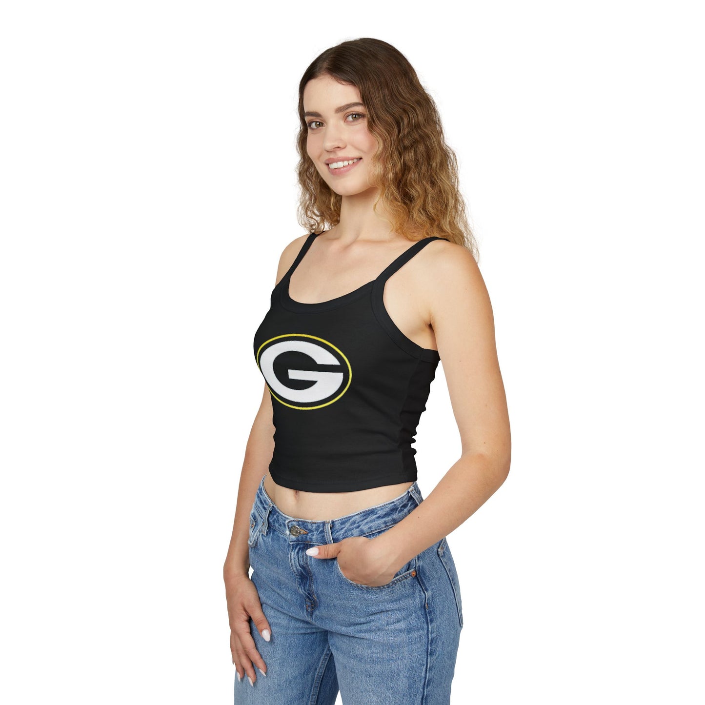 Vintage Football Helmet Tank Top — "Greenbay Packers" Retro Sports Crop (Black)