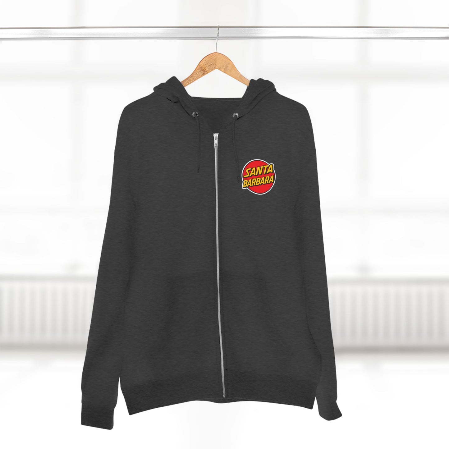 Santa Barbara Red Logo Hoodie — Dark Heather Zip Hoodie