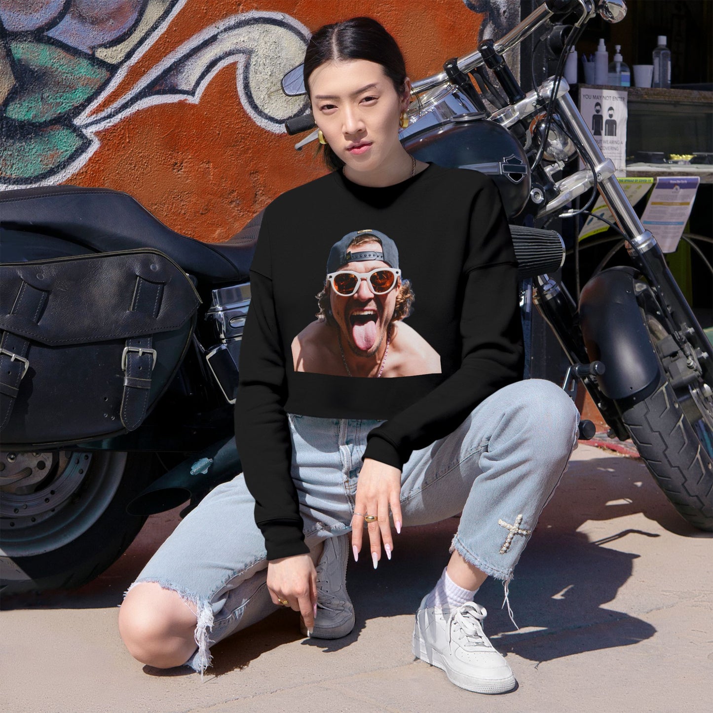 Kike Black Cropped Sweatshirt — Women's Cropped Sweatshirt