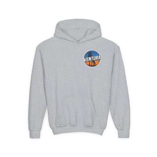 Ventura Surfer's Point Sunset Youth Hoodie — Beach Graphic (Sports Grey)