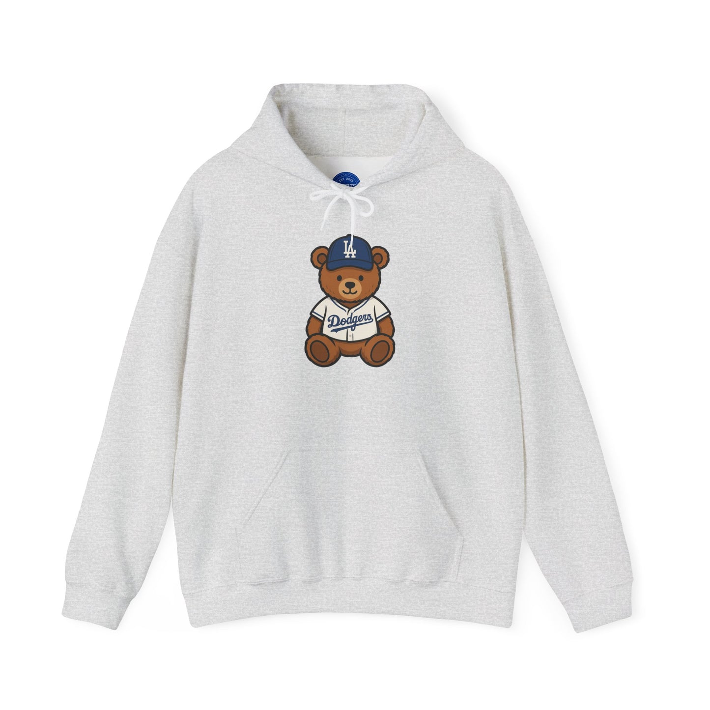 Dodgers Teddy Bear Hoodie — Ash Baseball Fan Sweatshirt