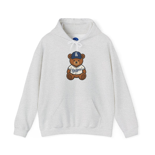 Dodgers Teddy Bear Hoodie — Ash Baseball Fan Sweatshirt