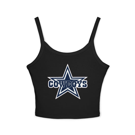 Dallas Cowboys Retro Football Helmet Tank Top — Women's Black Spaghetti Strap