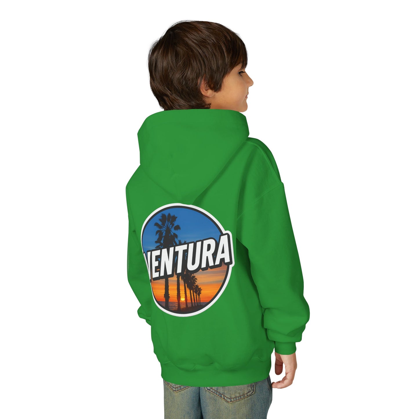 Ventura Surfer's Point Sunset Youth Hoodie — Beach Graphic (Green)