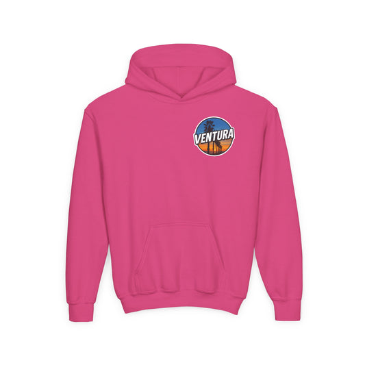 Ventura Surfer's Point Sunset Youth Hoodie — Beach Graphic (Pink)