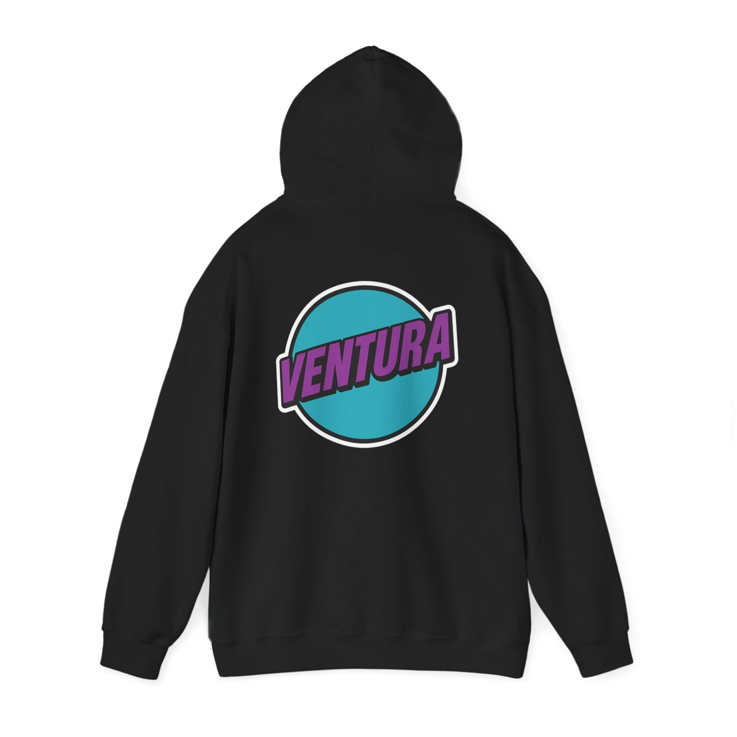 Ventura Black Hoodie, Purple Word Mark — Ventura Hoodie Black Sweatshirt