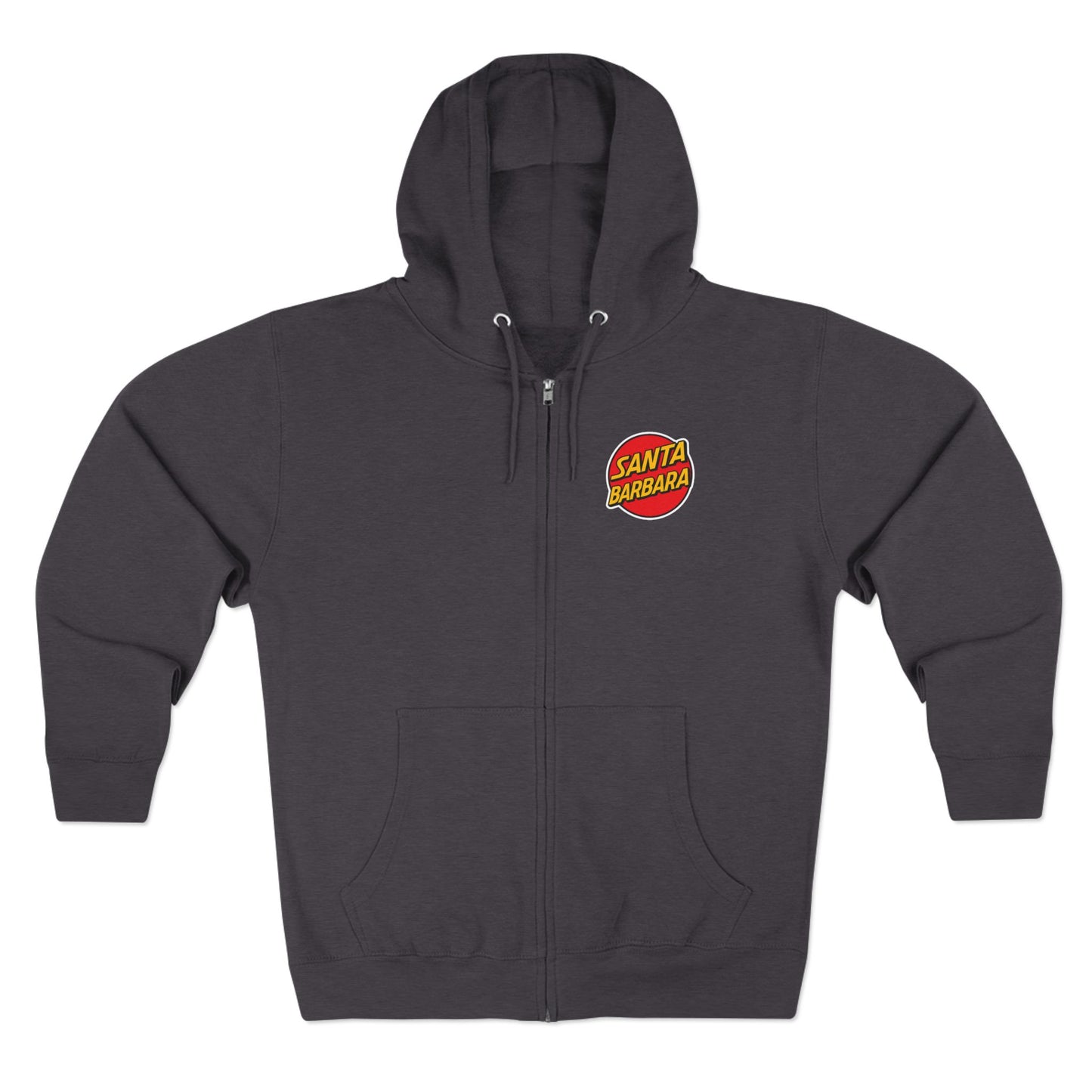 Santa Barbara Red Logo Hoodie — Dark Heather Zip Hoodie
