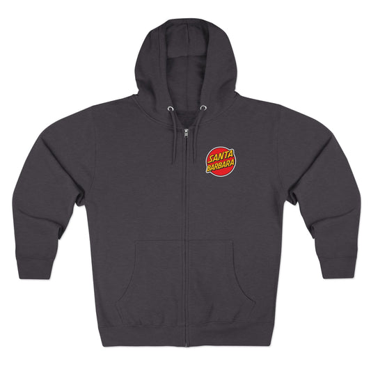 Santa Barbara Red Logo Hoodie — Dark Heather Zip Hoodie