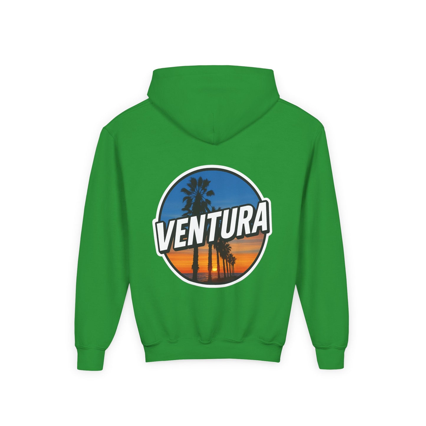 Ventura Surfer's Point Sunset Youth Hoodie — Beach Graphic (Green)