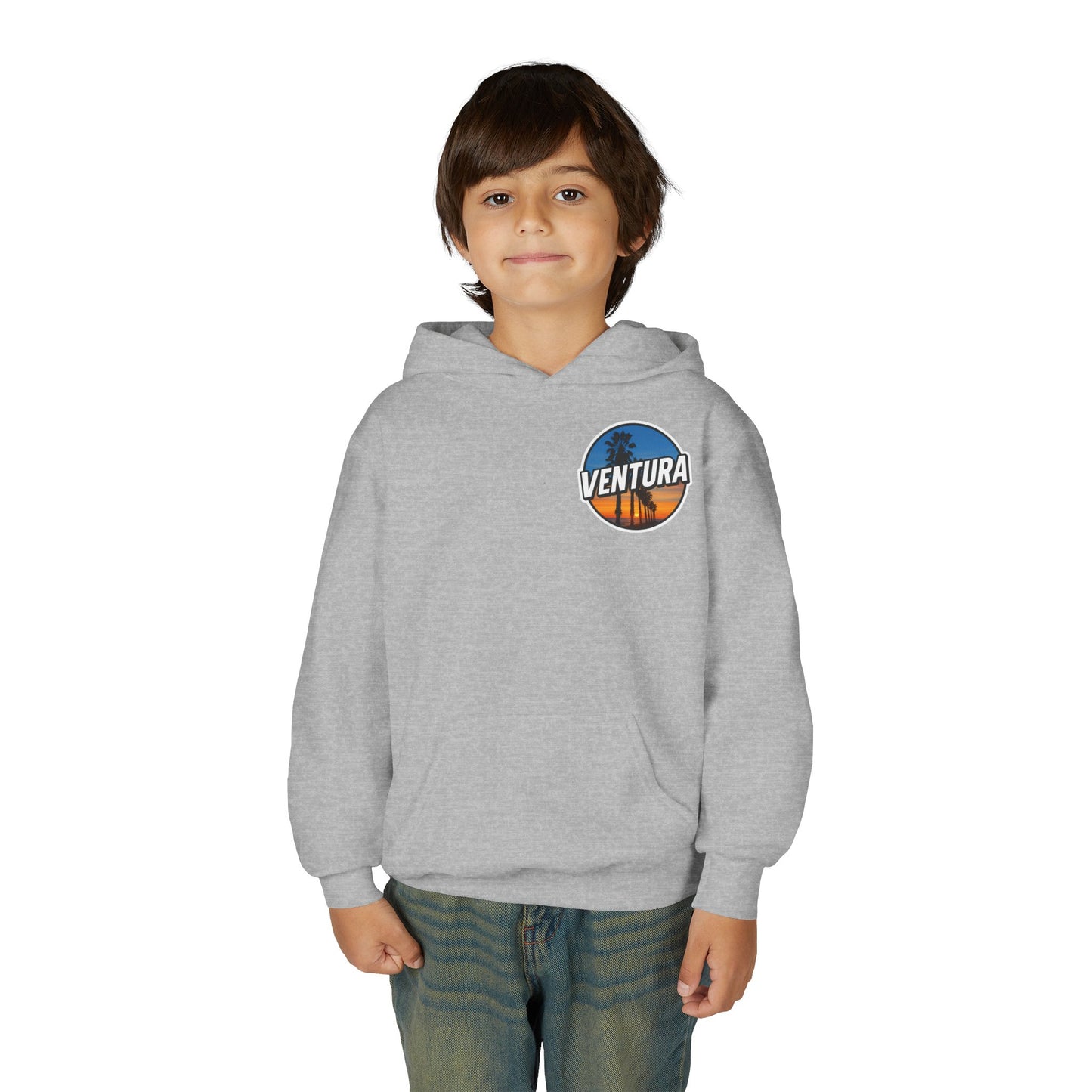 Ventura Surfer's Point Sunset Youth Hoodie — Beach Graphic (Sports Grey)