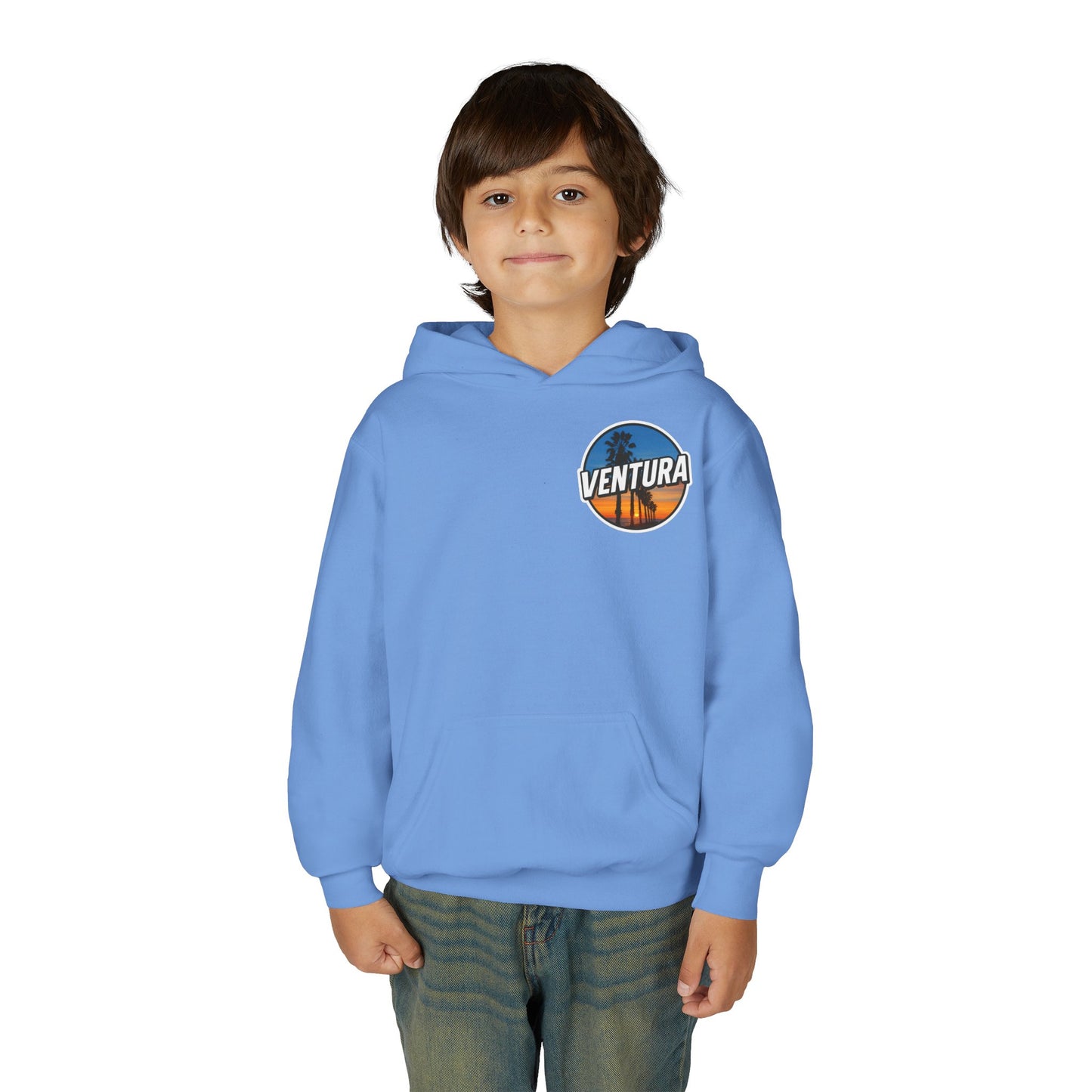 Ventura Surfer's Point Sunset Youth Hoodie — Beach Graphic (Light Blue)