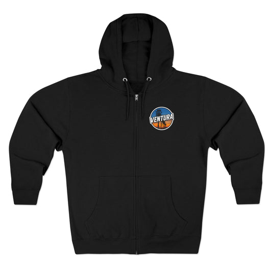 Ventura Surfer's Point Sunset Palm Zip Hoodie — California Full‑Zip Black Sweatshirt
