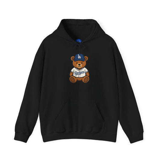 Dodgers Teddy Bear Hoodie — Black Baseball Fan Sweatshirt