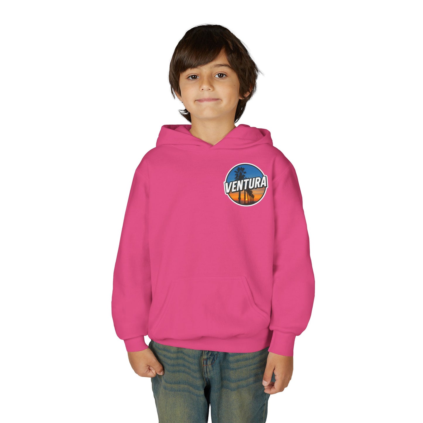 Ventura Surfer's Point Sunset Youth Hoodie — Beach Graphic (Pink)