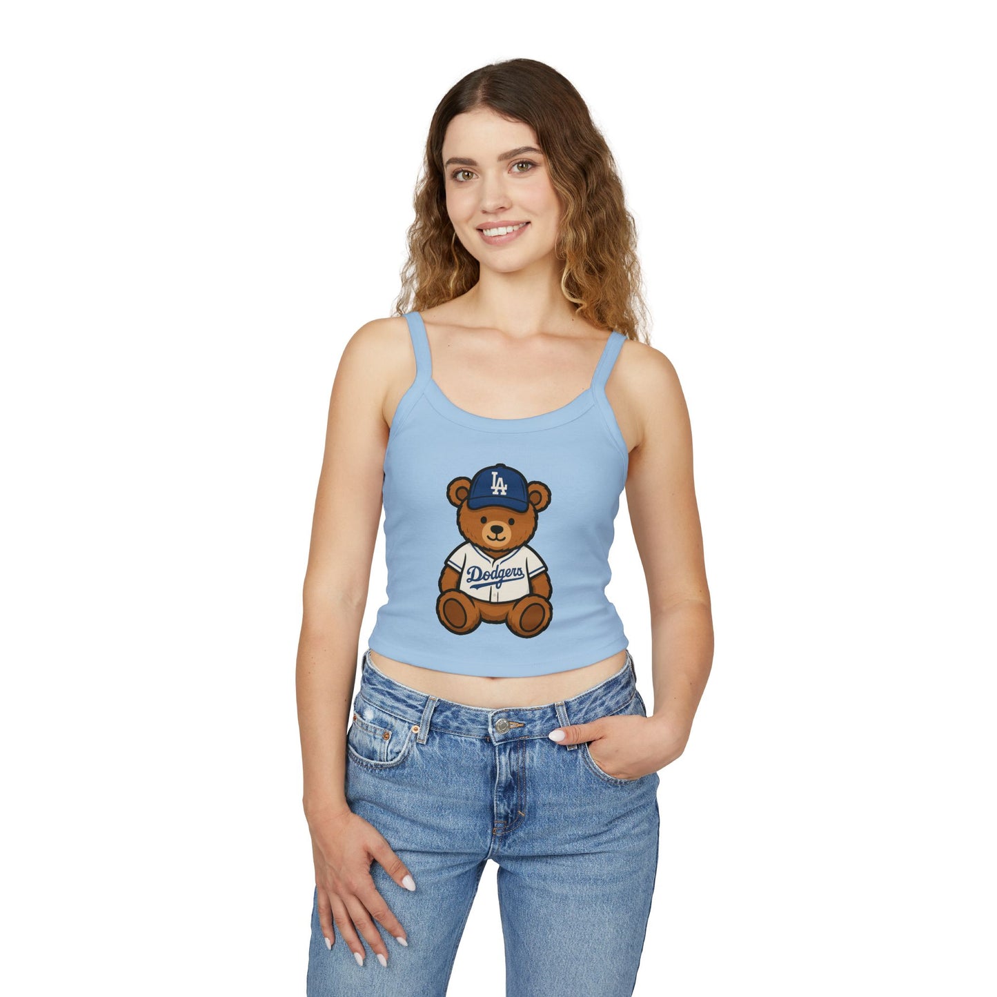 Los Angeles Dodgers Teddy Bear Tank Top — Women's Light Blue Spaghetti Strap