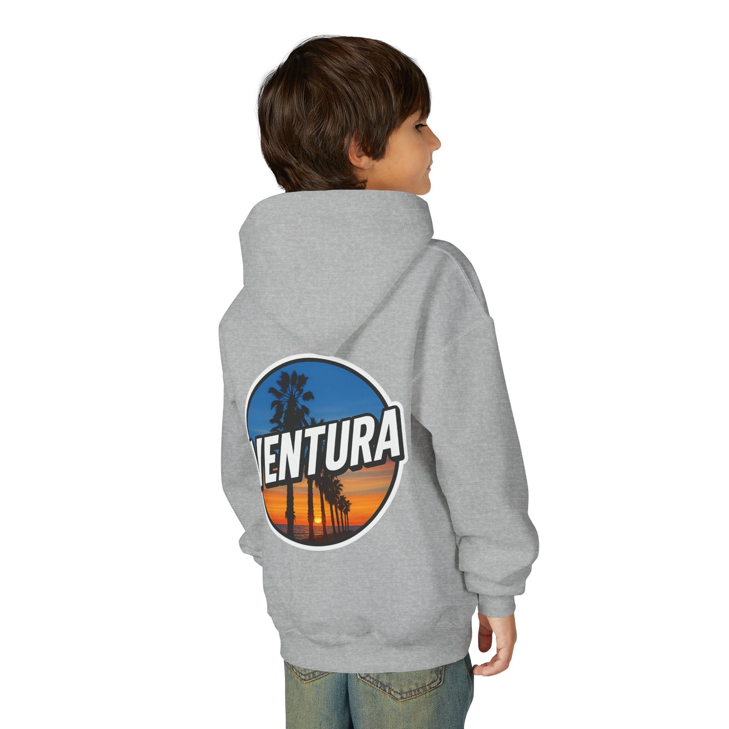 Ventura Surfer's Point Sunset Youth Hoodie — Beach Graphic (Sports Grey)
