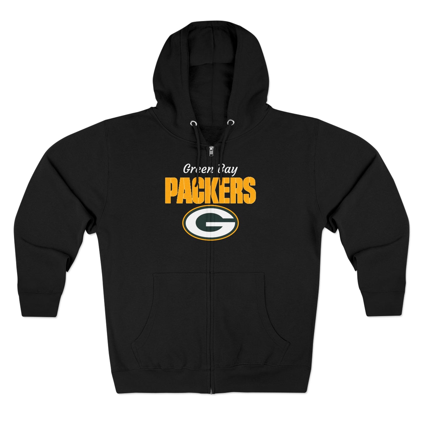 Packers Full‑Zip Black Hoodie — Green Bay Football Jacket