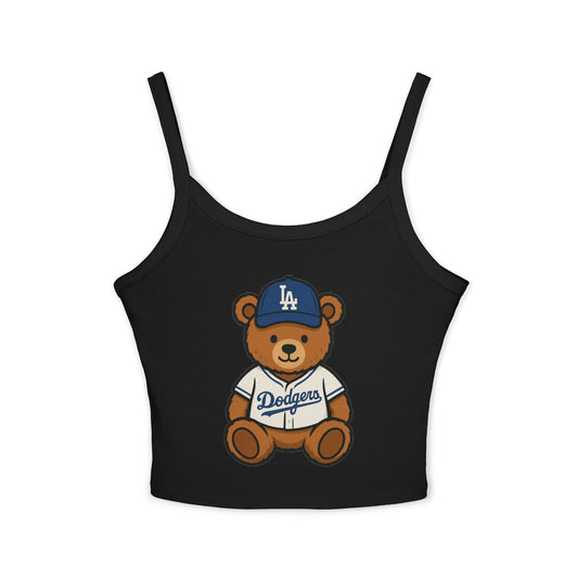 Los Angeles Dodgers Teddy Bear Women's Spaghetti Strap Tank Top — Black