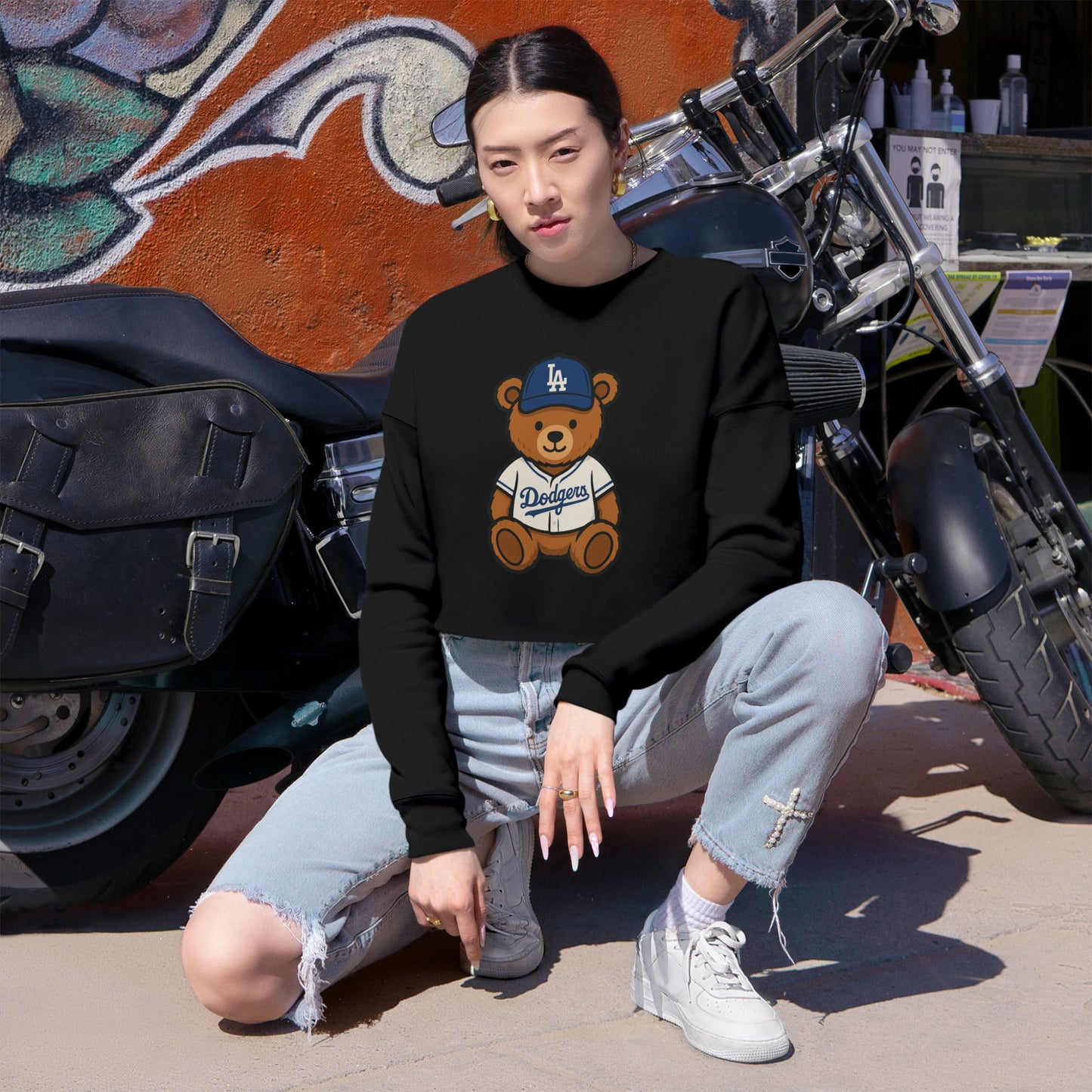 Dodgers Teddy Cropped Pullover Sweatshirt
