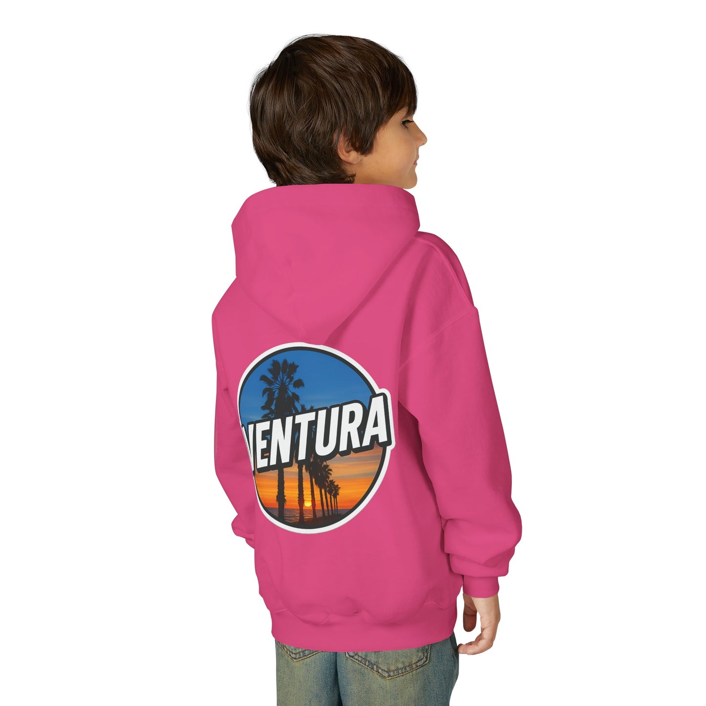 Ventura Surfer's Point Sunset Youth Hoodie — Beach Graphic (Pink)