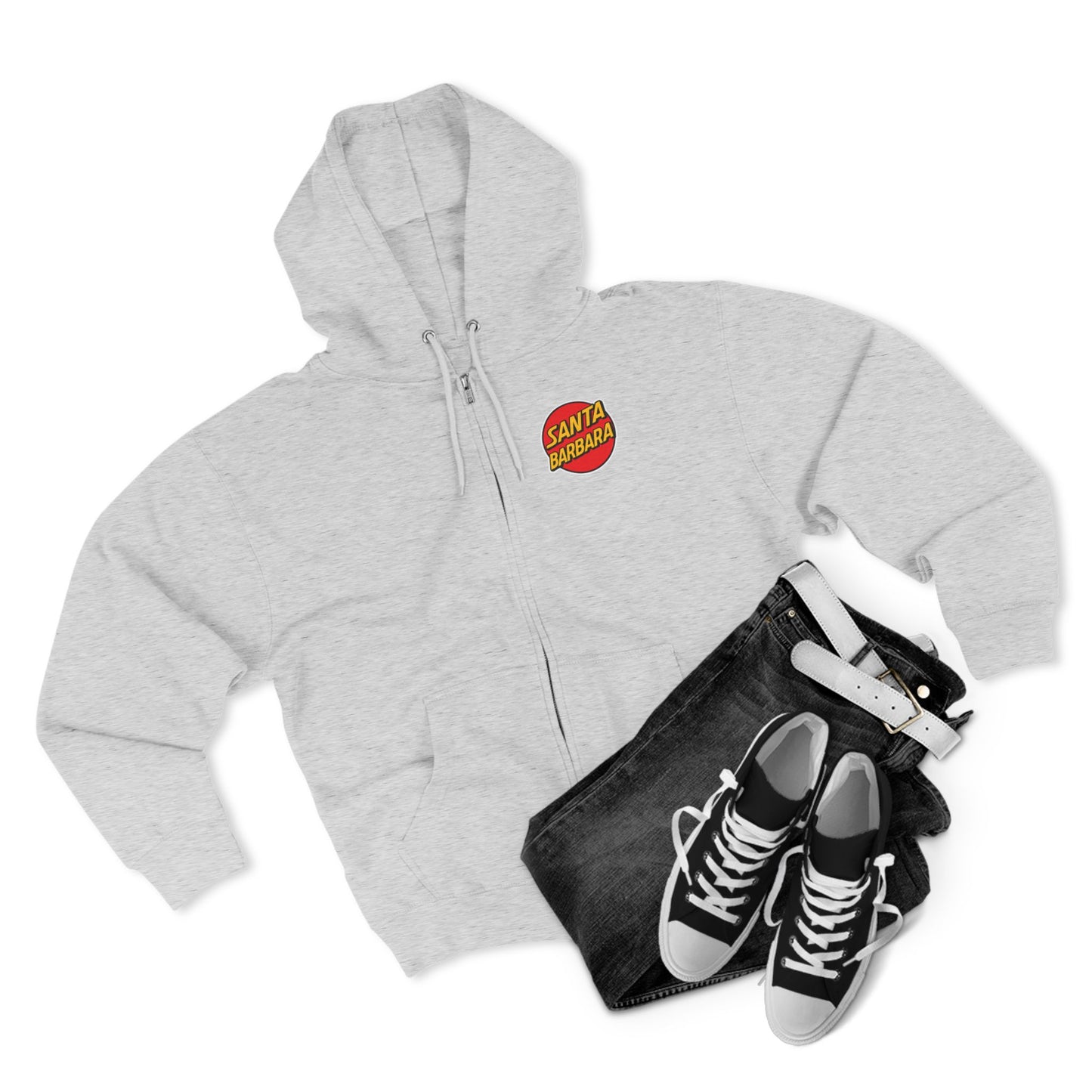 Santa Barbara Red Logo Hoodie — Heather Grey Zip Hoodie