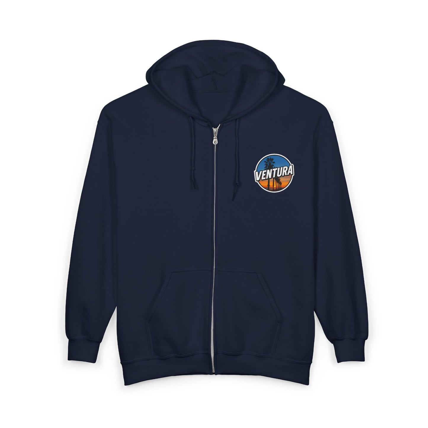Ventura Surfer's Point Sunset Palm Zip Navy Hoodie — California Full‑Zip Navy Sweatshirt