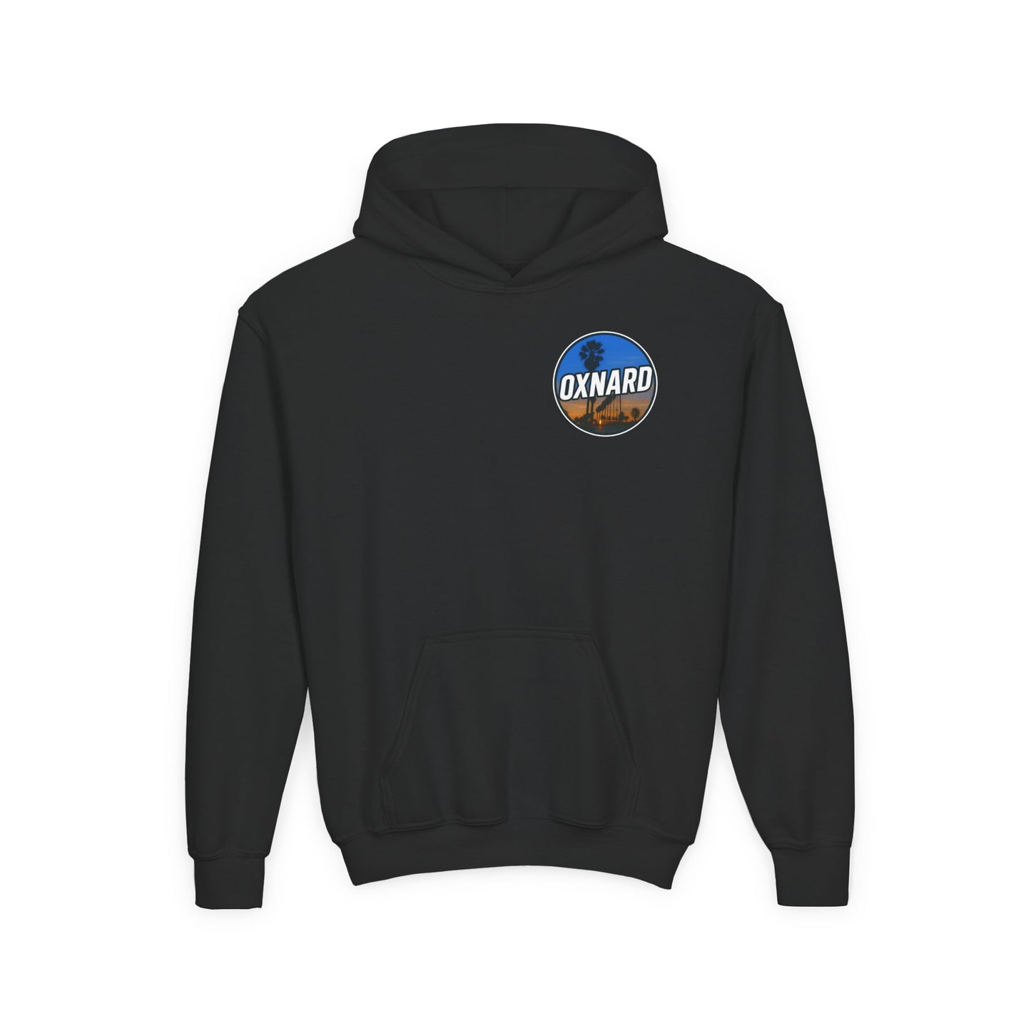 Oxnard Sunset Youth Hoodie — Beach Graphic (Black)