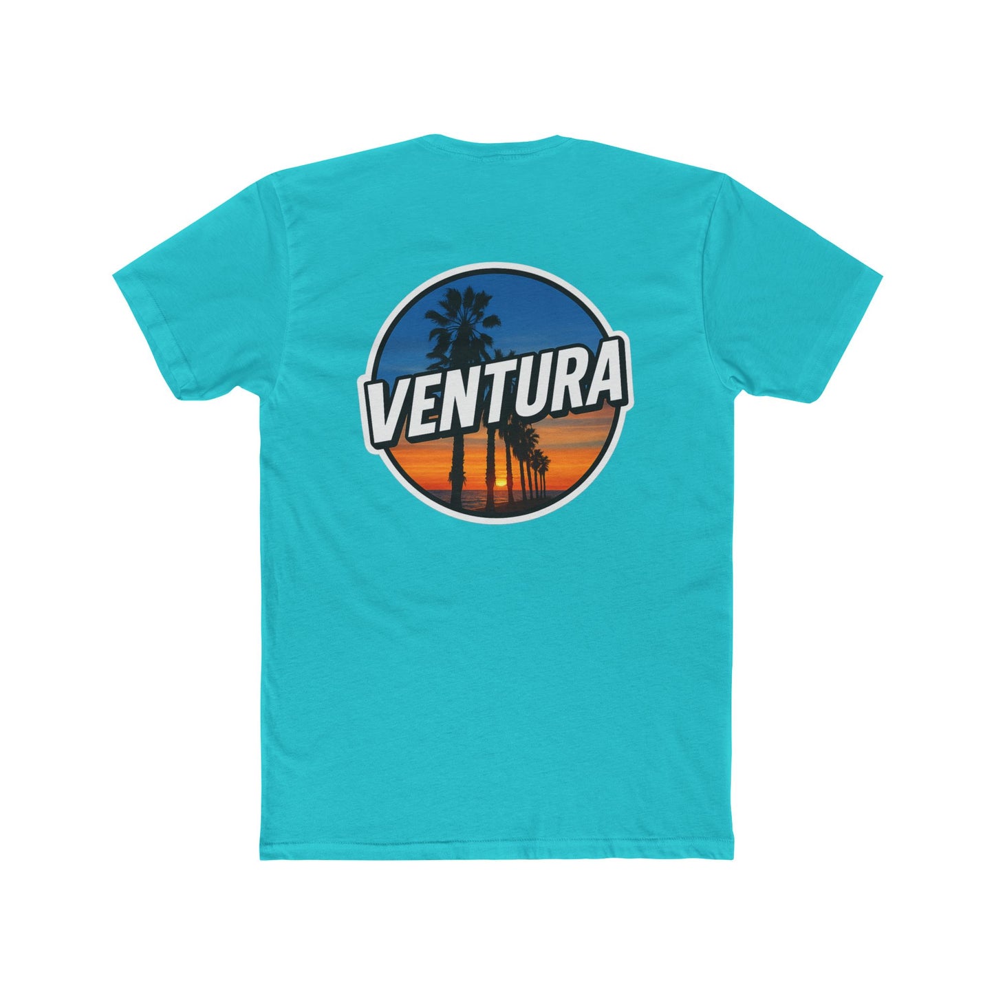 Ventura Sunset California Palm Beach Graphic Tee (Tahiti Blue)