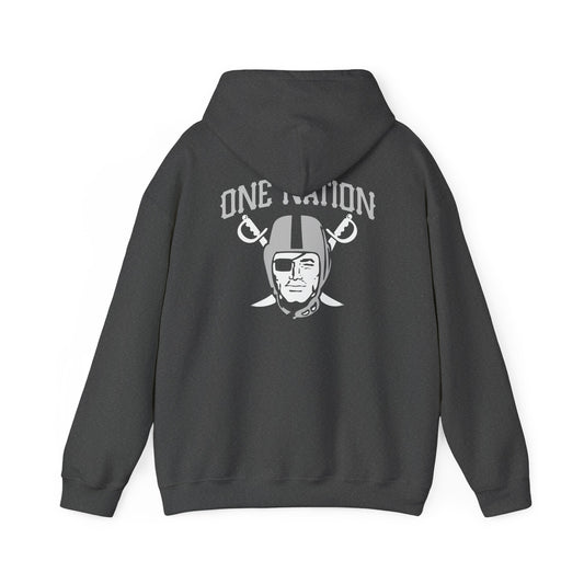 Las Vegas Raiders "One Nation" Hoodie — Team Logo Fan Sweatshirt (Dark Heather)