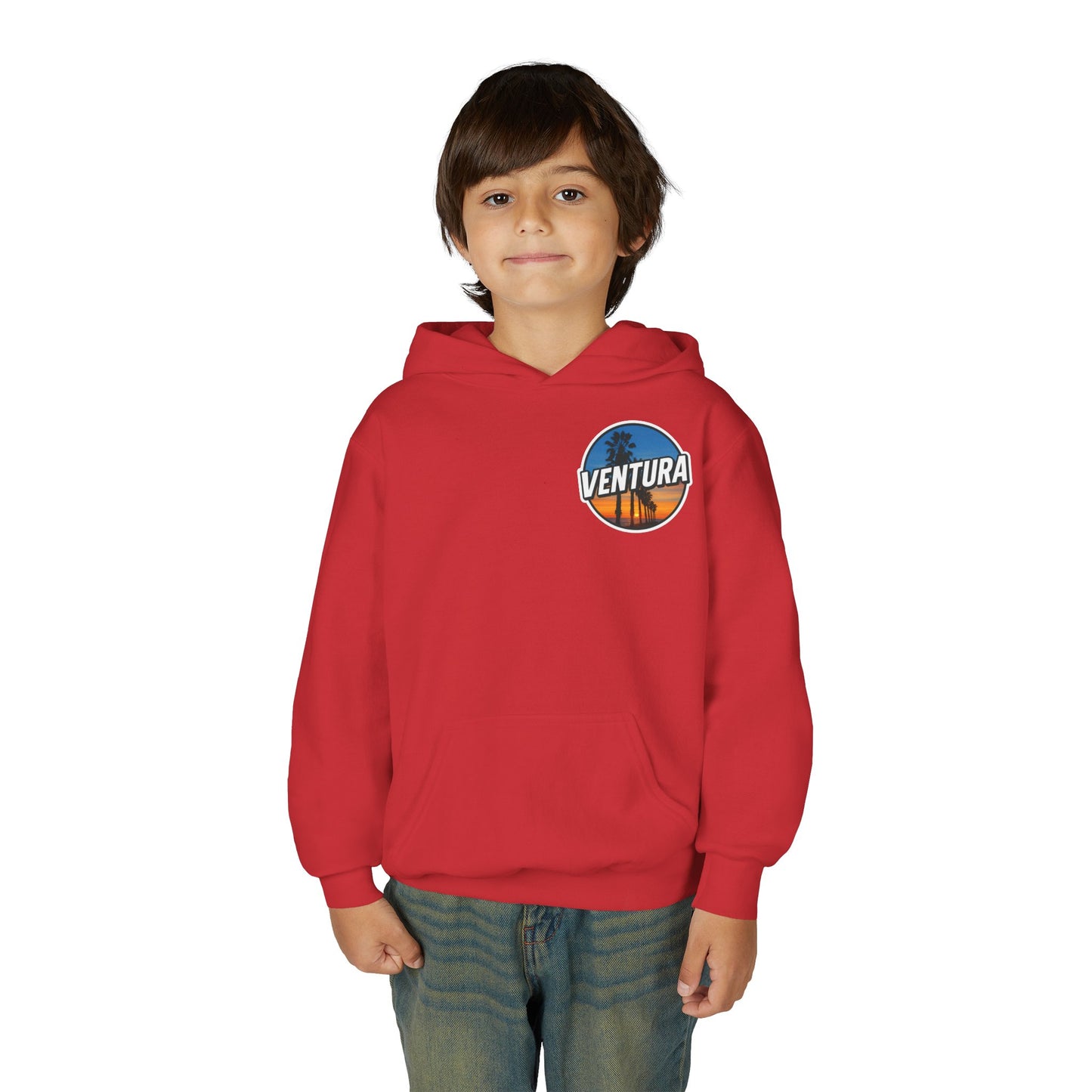 Ventura Surfer's Point Sunset Youth Hoodie — Beach Graphic (Red)