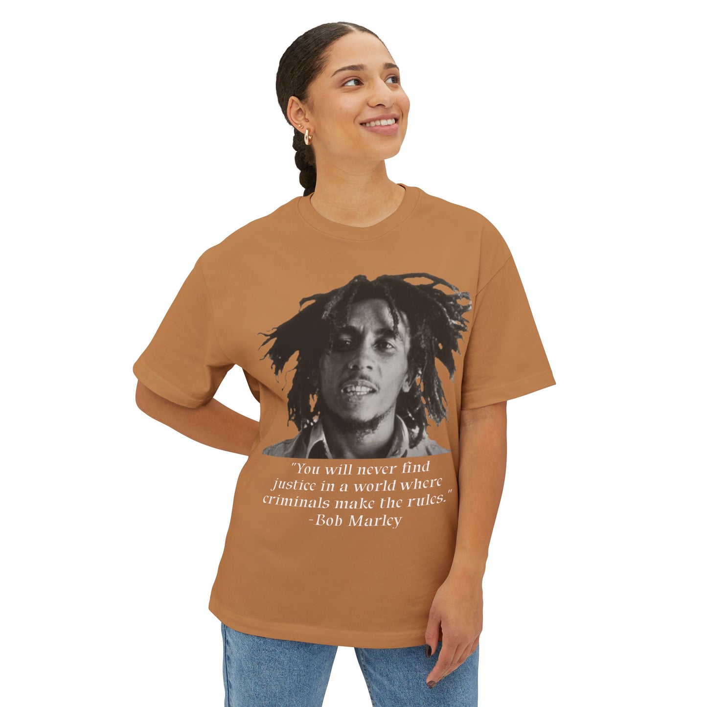 "No Justice" Graphic Tee — Social Justice Statement Shirt (Toast)