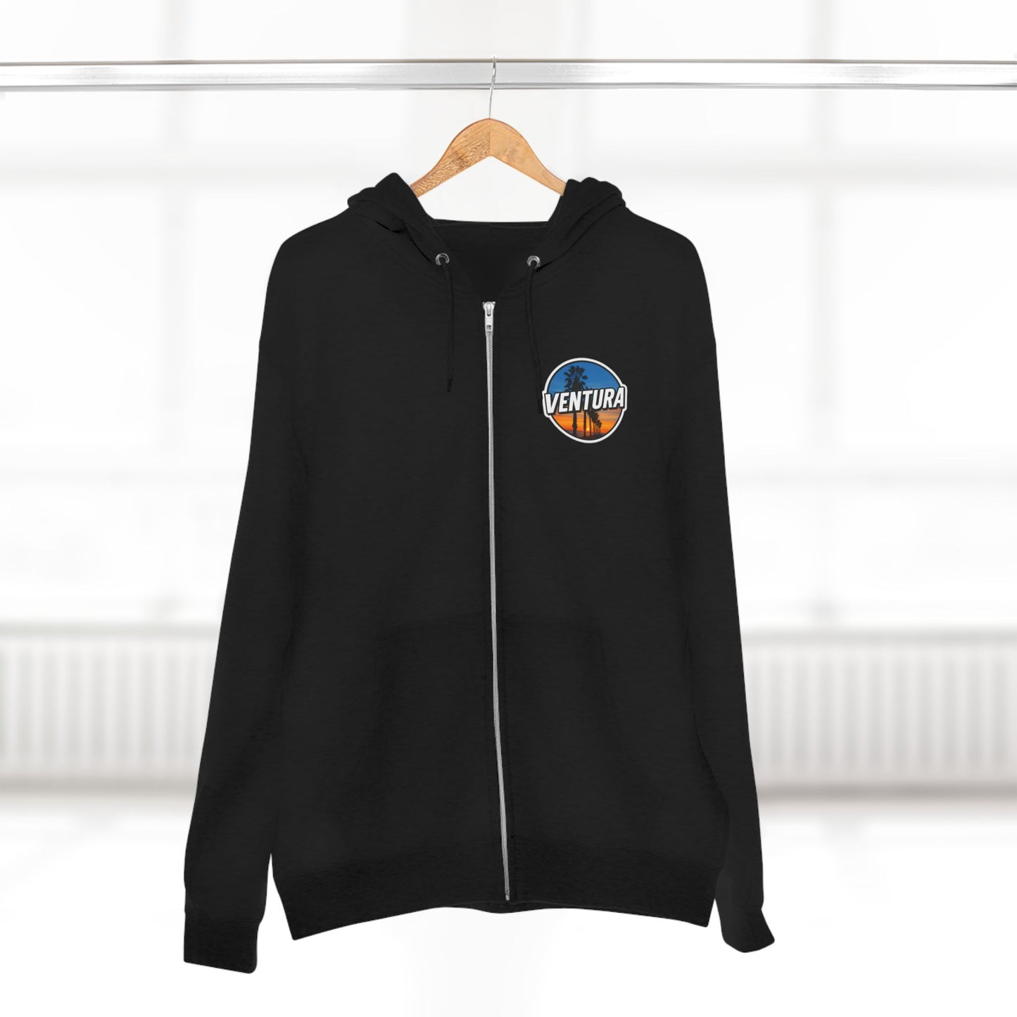 Ventura Surfer's Point Sunset Palm Zip Hoodie — California Full‑Zip Black Sweatshirt