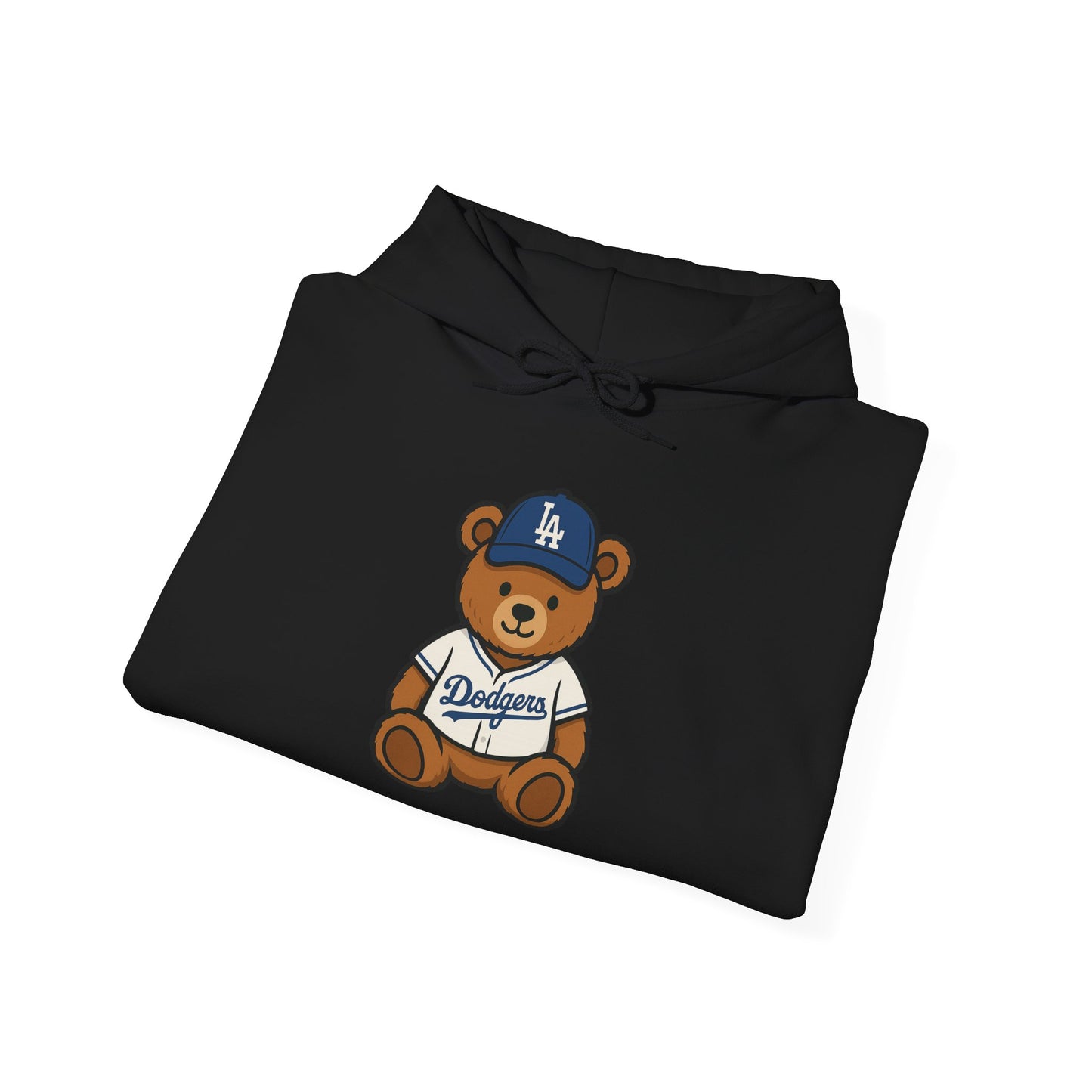 Dodgers Teddy Bear Hoodie — Black Baseball Fan Sweatshirt