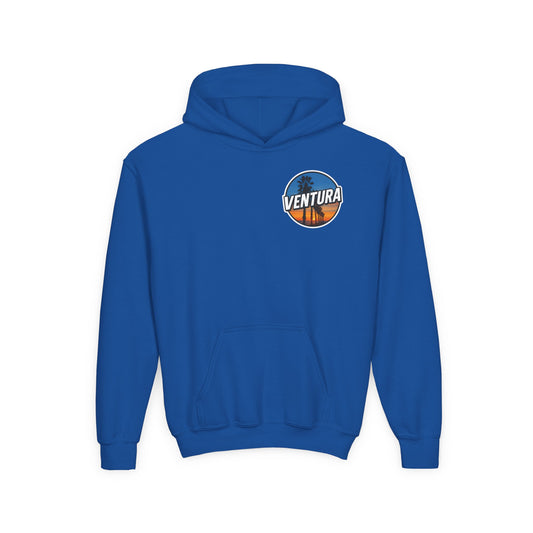 Ventura Surfer's Point Sunset Youth Hoodie — Beach Graphic (Royal Blue)