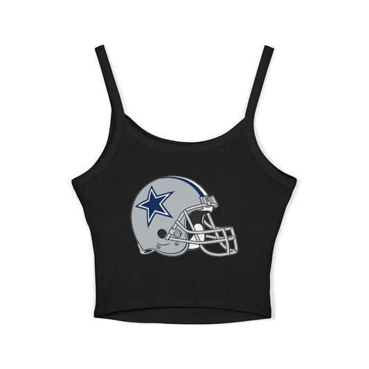 Dallas Cowboys Retro Football Helmet Tank Top — Women's Black Spaghetti Strap