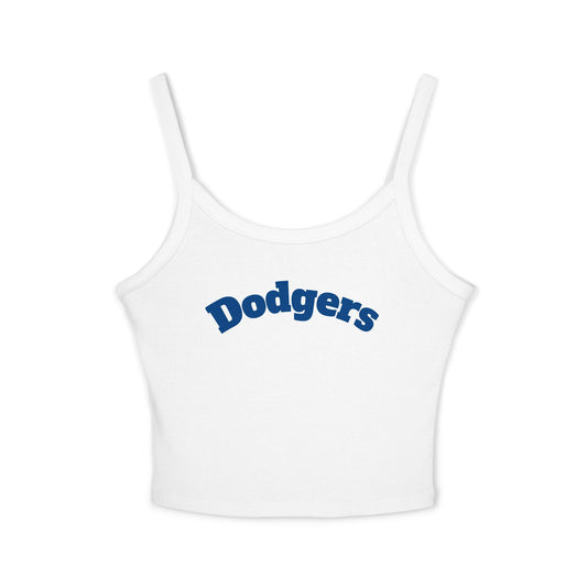 Dodgers Women's Spaghetti Strap Tank Top — White Team Logo Fan Tee