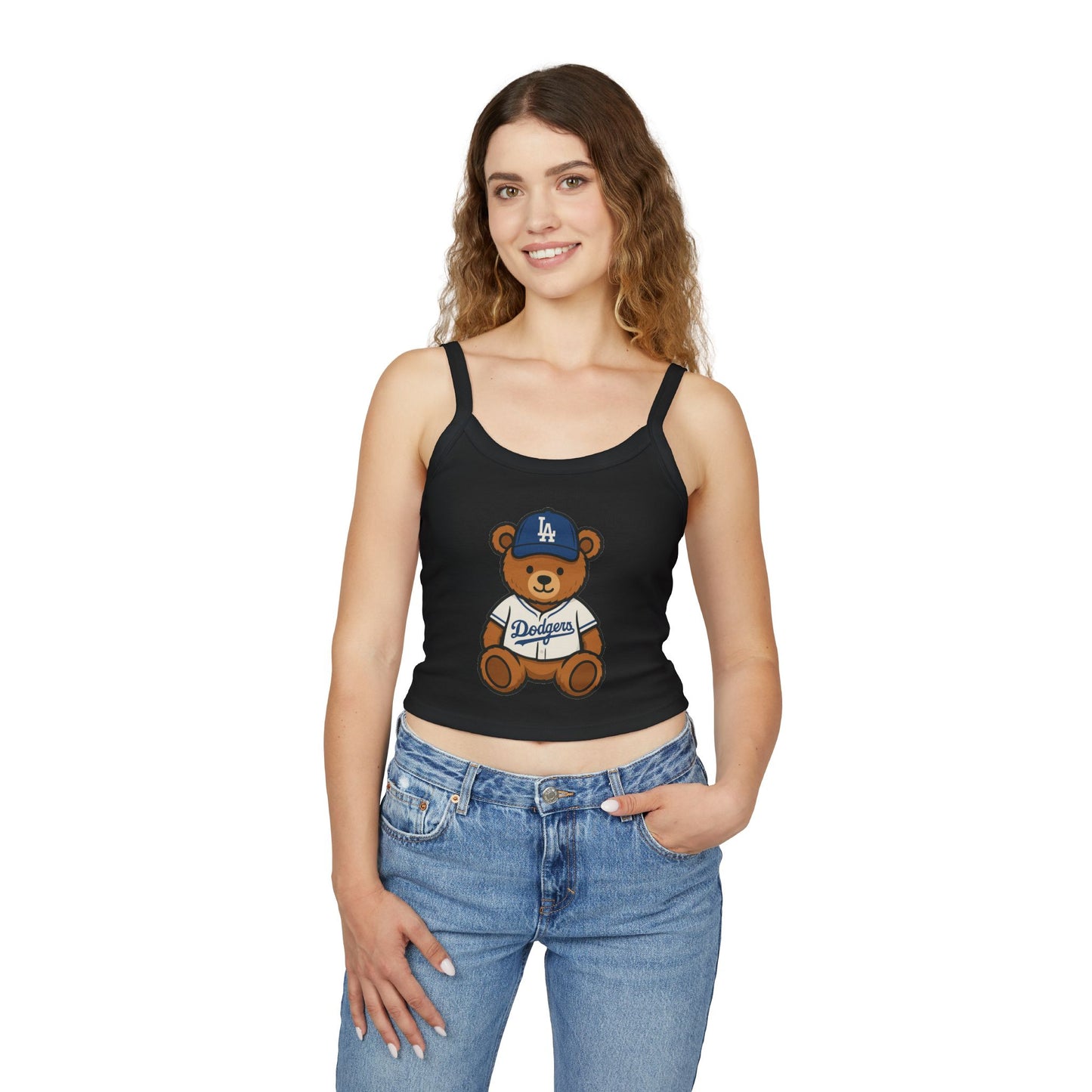 Los Angeles Dodgers Teddy Bear Women's Spaghetti Strap Tank Top — Black