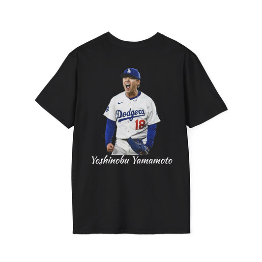 Yoshinobu Yamamoto #18 Baseball T-Shirt — Lightweight Black Fan Tee
