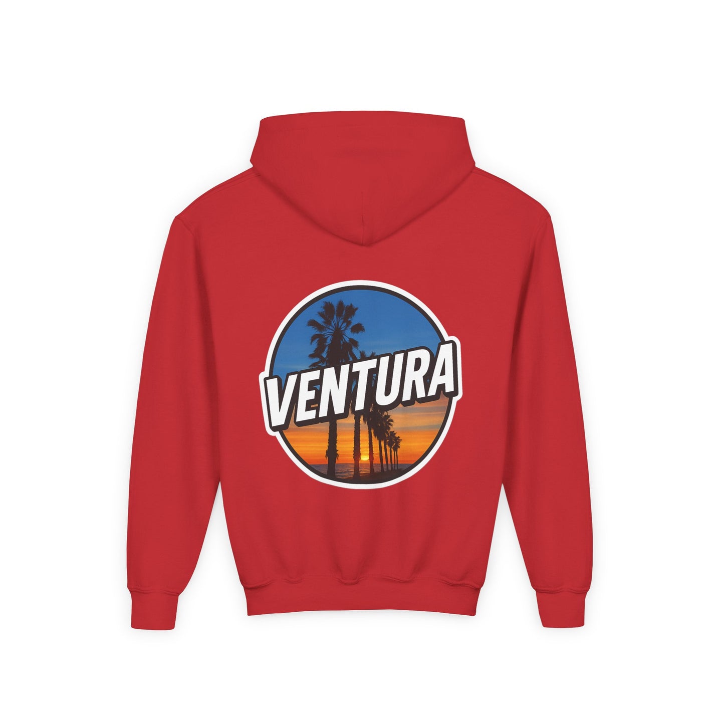 Ventura Surfer's Point Sunset Youth Hoodie — Beach Graphic (Red)