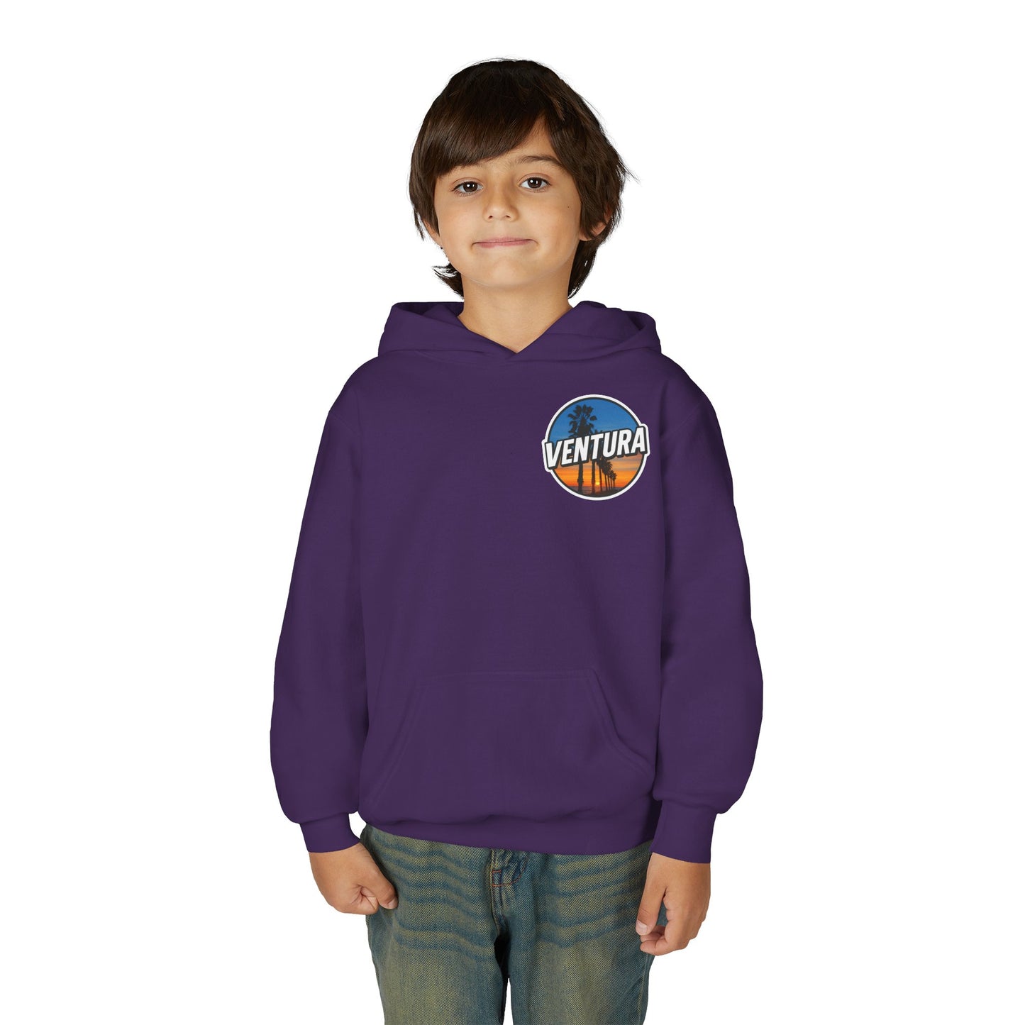 Ventura Surfer's Point Sunset Youth Hoodie — Beach Graphic (Purple)